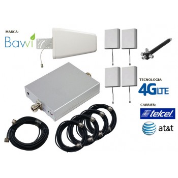 Kit Antena + Amplificador de Señal Celular 65db 2100 Mhz 4G LTE + 4 Paneles Repetidores