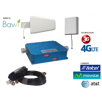 Kit Antena + Amplificador de Señal Celular 65db Doble Banda 850-2100 Mhz 3G CDMA / 4G LTE + 1 Panel Repetidor