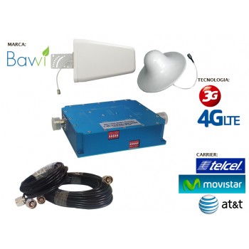 Kit Antena + Amplificador de Señal Celular 65db Doble Banda 850-2100 Mhz 3G CDMA / 4G LTE + 1 Domo